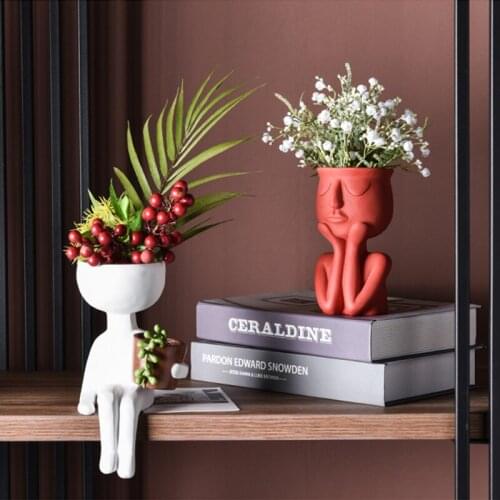 Character Portrait Flower Pot Desktop Vase Resin Succulents Plant Pot Abstract Human Face Flower Pot Home Micro Landscape Decor