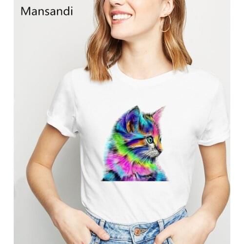 Watercolor cat animal printed t shirt women clothes 2021 funny tshirt femme harajuku shirt tumblr tops tee female t-shirt