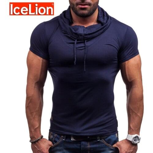 IceLion 2021 T Shirt Men Summer Short Sleeve Casual Fitness T-shirt Buttons Heap Collar For Men Shirts Solid Slim Fit Men Tshirt