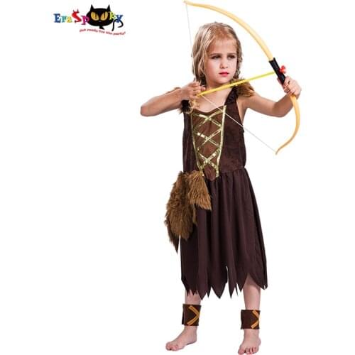 Eraspooky Purim Carnival Viking Cosplay Girls Medieval Hunter Dress Halloween Costume For Kids Cavegirl
