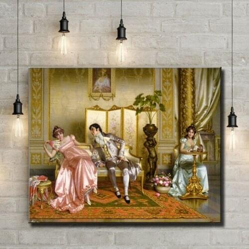 Classical court figures girl gentleman palace oil painting canvas printings printed on canvas home wall art decoration picture