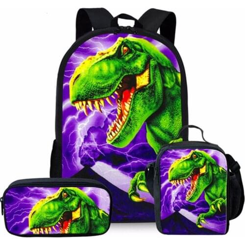 Cool T-rex Dinosaur 3D School Bags Set Bookbags for Teenage Boys Girls 3pcs Primary Kids Backpack with Lunch Box Pencil Bags