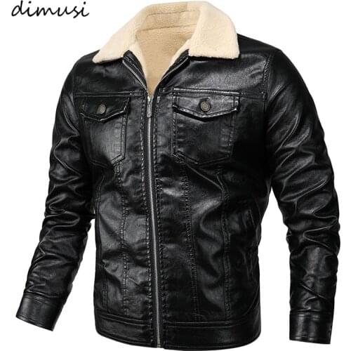 DIMUSI Mens PU Jacket Leather Coats Winter Mens Fur Collar Warm Slim Faux Leather Motorcycle Jackets Male Biker Coats Clothing