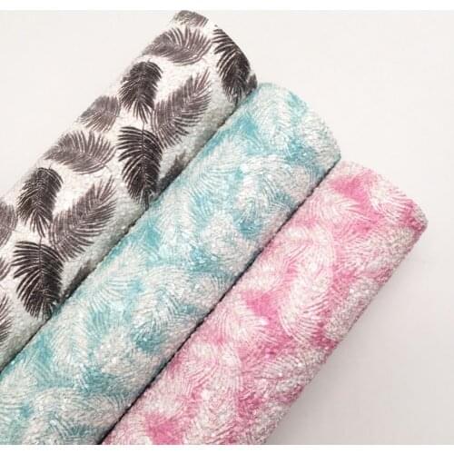 LEOsyntheticoDIY Leaves Printed Chunky Glitter Vinyl Fabric Sheet Felt Backing Synthetic Leather Faux Vinil DIY A4 SIZE R066A