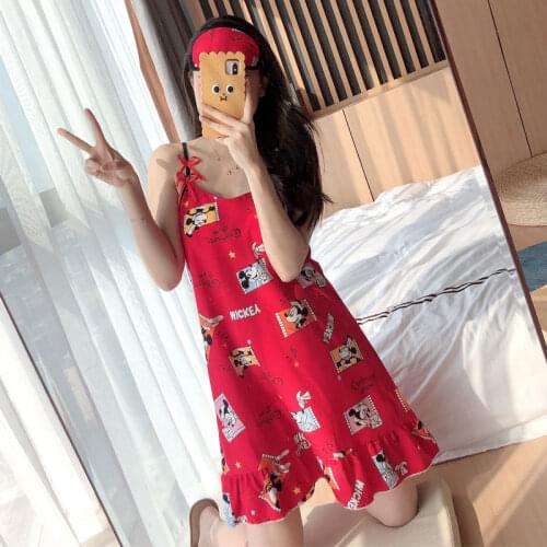 Disney summer Minnie vest Pajamas With chest pad women summer suspender nightdress princess vest skirt home clothing robes