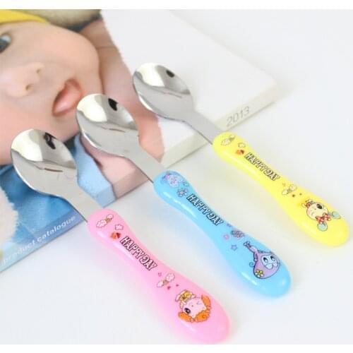 1PC Cartoon Baby Spoon Children Stainless Steel Spoon Boys Girls Necessary Utensils Flatware G0176