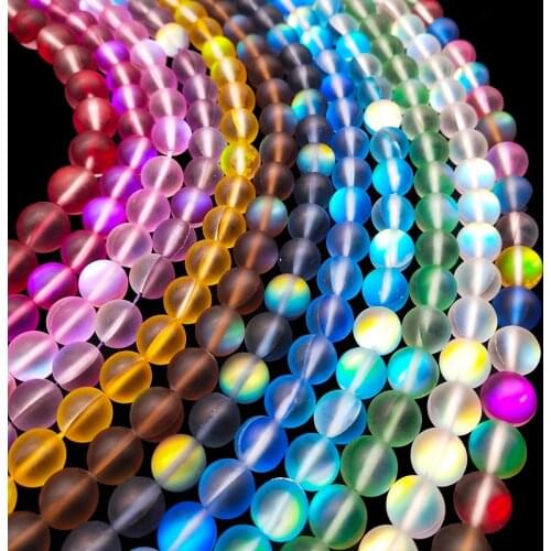 Matte AB Austrian Crystal Round Loose Beads For Jewelry Making Glitter MoonStone Beads Diy Bracelet 15'' Strands 6 8 10 12mm