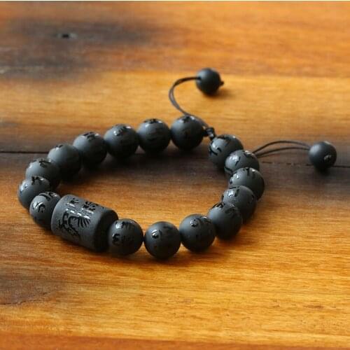 Six True Words Matte Black Onyx Dragon Carved Charm Prayer Bracelet Mantra Protective Jewelry For Men Natrual Stone Dropshipping
