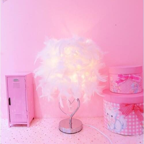 Lovely Pink Feather Night Lights Decorative Lamp Bedroom Lady Room LED Flash Light Birthday Present Night Lamps