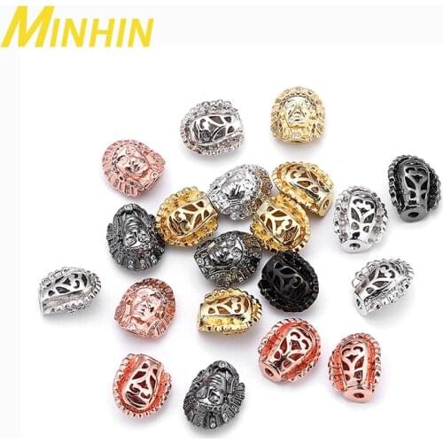 MINHIN 3Pcs Micro Pave Crystal Cubic Zirconia Egyptian Buddha Copper Beads Spacer Charms for Jewelry Making DIY Bracelet Bangle