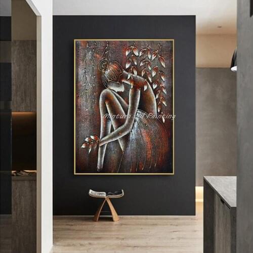 Decorative Art Handmade Oil Painting On Canvas Living Room Home Decor Wall Paintings Brown Background Sexy Woman Picture 70x80cm