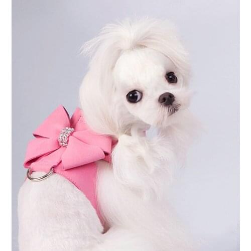 Fashion Diamond Bling Rhinestone Bowknot Dog Reflective Harness Nylon Pet Leash Small Medium Dog Harnesses Vest Pet Supplies
