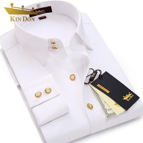 2018 Mens Diamond Button Long-sleeved Shirt Male Business Casual Slim Copper Button Dress Shirt Top Quality Groom Wedding Shirt