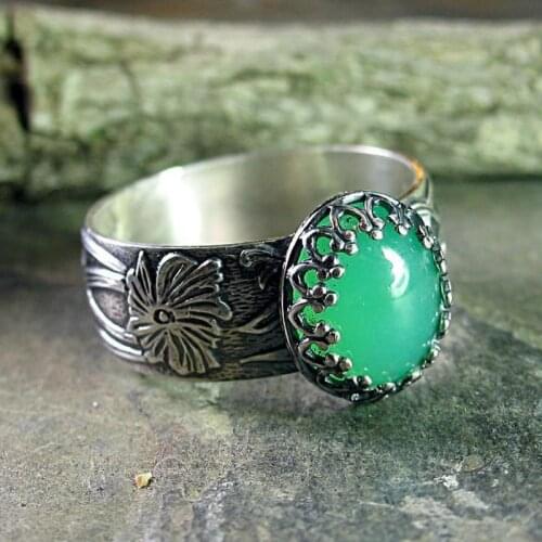 Vintage Round Turquoises Resin Men Rings Ethnic Ancient Silver Color Jewelry Carved Metal Flower Finger Rings for Women Gifts