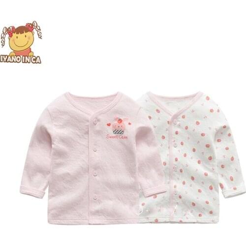 2pcs/set New Cotton Baby Long Sleeve Shirt Cute Print Baby Boys Girls Single Breasted Round Neck Bottoming Shirt 2020 New