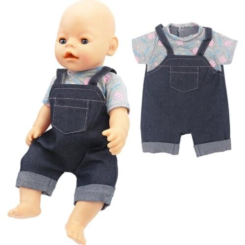 18 Inch Doll Clothes Jumpsuit Baby Born Smiling Face Suspenders Suit for American Girl Doll Clothes Fashion Girl Birthday Gift