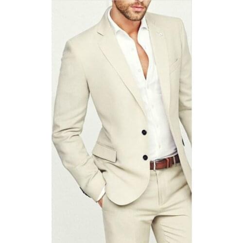Autumn Fashion Gentleman Male Costume Ivory Men Slim Suit Peaked Collar Groom Wedding Dress Beach Party Dinner Party Tuxedo Suit