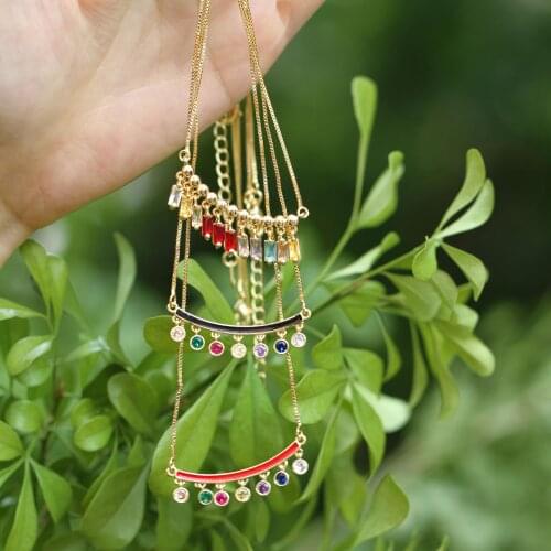 New Trendy Bohemia Style Tassels Necklace Jewelry Rainbow Fashion Metal Enameled Pendant Women Copper Necklace Gold Color Chain