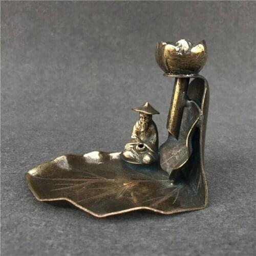 Pure Copper Incense Insertion Incense Stove Censer Old Man Fishing Fish Lotus Decoration Statue