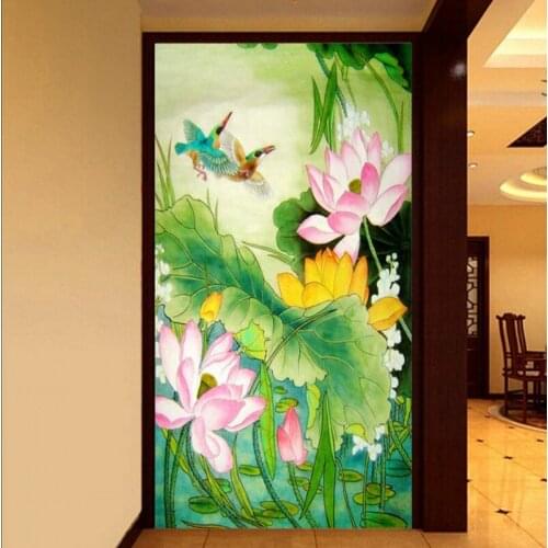 Custom 3d mural 3D stereo wallpaper lotus flower embossed carved Mural custom living room lobby studio wallpaper