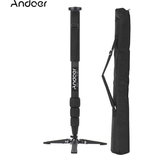 Andoer TP-340C Portable Carbon Fiber Camera Monopod 34mm Pipe Diameter with Three-Legged Supporting Stand for DSLR Cameras