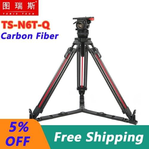 Trix TERIS TS-N6T-Q Quick Lock Professional Tripod Carbon Fiber Video Camera Tripod Kit Fluid Head Tripod Load 7KG