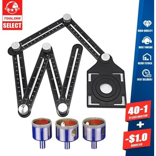 Six-Fold Ruler Aluminum Alloy Tile Opening Locator Mud Tile Shop Paste Floor Tile Glass Vientiane Universal Hole Punch Tools