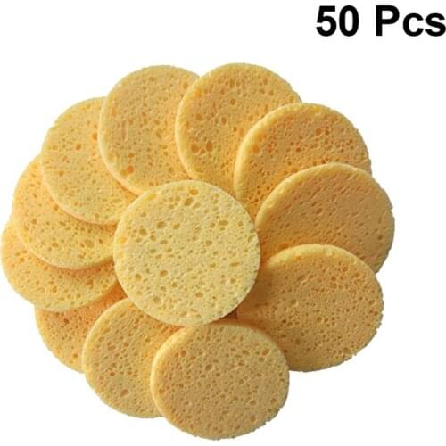50pcs Natural Wood Pulp Sponge Cellulose Compress Cosmetic Puff Facial Washing Sponge Face Care Cleansing Makeup Remover Tools