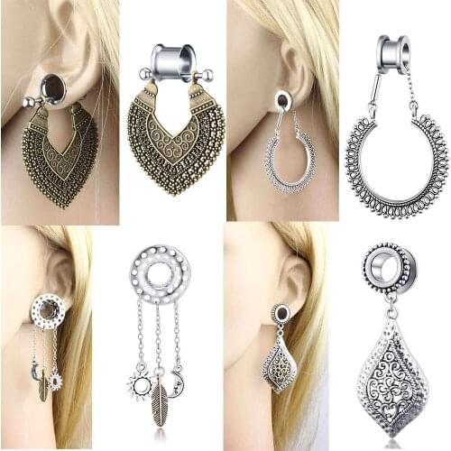 TIANCIFBYJS Stainless Steel Plugs Tunnels Ear Gauges Flesh Tunnel Ear Plugs Expander Body Piercing Jewelry Double Flare Hollow