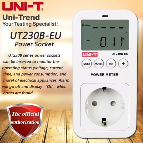 UNI-T UT230B-EU Power Socket; Voltage/Current/Frequency/Power/Power Factor/Energy Consumption Test, LCD dual display