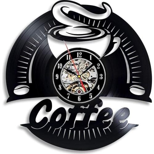 Coffee Vinyl Record Wall Clock Modern Design Vintage 3D Decoration Kitchen Clock Vinyl Wall Watch Coffee Cafe Home Decor