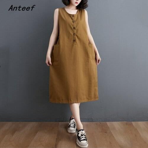 Sleeveless plus size cotton vintage dresses for women casual loose woman summer vest dress elegant clothes 2021 sundress