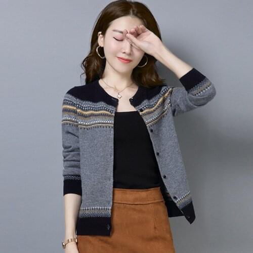 Vintage Knit Cardigan 2019 Autumn Women Fashion Casual Simple Cardigan Ribbed Top Retro O-Neck Short Caridgan Sweaters AA5013