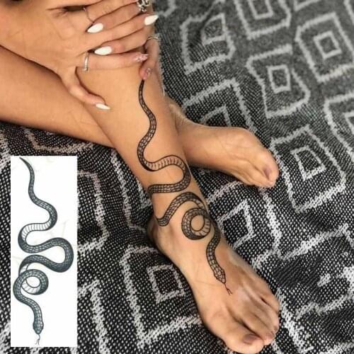 Middle Size Black Snake Temporary Tattoo Stickers for Women Men Body Waist Waterproof Fake Tatto Dark Wine Snake Tatto
