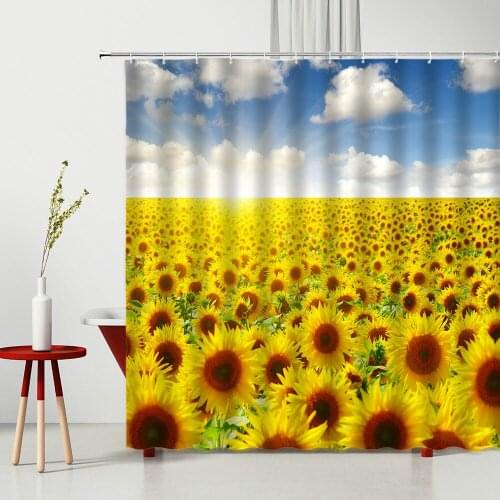 Bath Curtains Home Bright Vibrant Blooming Sun Flower Botanical Nature Picture Polyester Fabric Bathroom Shower Curtain Yellow