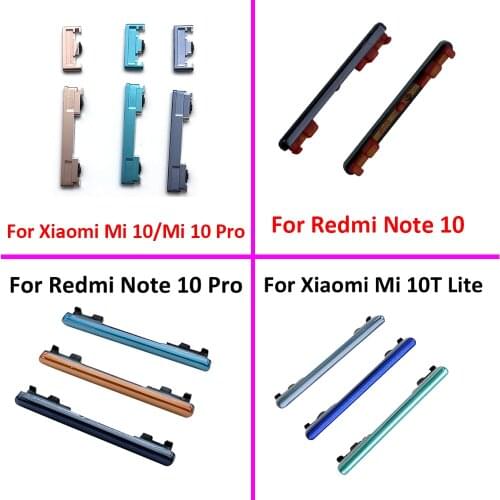 2Pcs/Lot，For Xiaomi Mi 10T Lite Mi 10 Pro Redmi Note 10 Pro Side Volume Button + Power ON / OFF Buttton Key Set Replacement Part