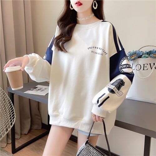 Womens Autumn Sweatshirts Casual O-neck Loose Hoodies Korean Tops Harajuku Girls Oversized Streetwear Letter Print Pullovers