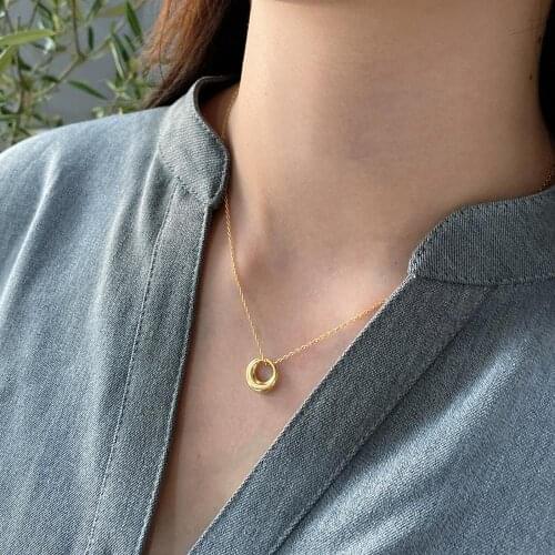 WOMENS 100% Authentic 925 Sterling silver Creative Gold OPEN spiral lucky circle Geometric pendant necklace Gift TLX530