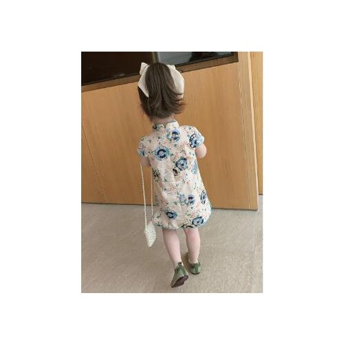 2021 New Summer Girls Skirt Ethnic Style Voil Button Dress Cheongsam