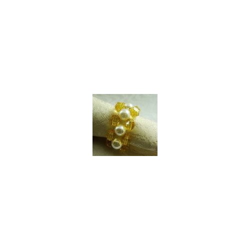 Gold with white pearl beaded napkin ring, napkin holder