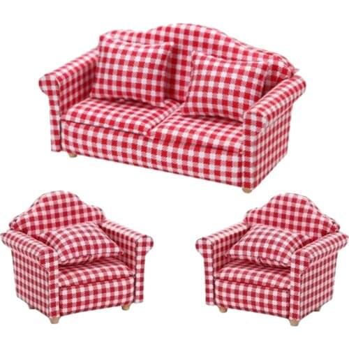1/12 Dollhouse Sofa Love Seat Miniature Furniture Living Room Decor Red White
