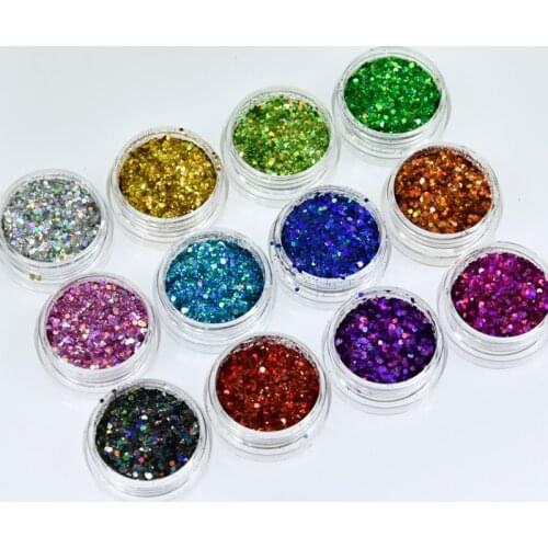 1set=12jars Laser Holographic Nail Powder Mix Holo Nail Glitter Powder Sequins Nail Art Decoration