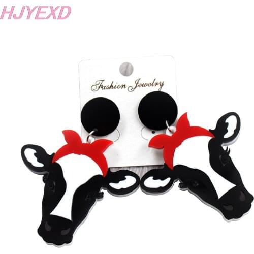 1pair)50mm Acrylic Cow Earring With Red Bow Cute Animal Dangle Hook Laser Cutout-HP039