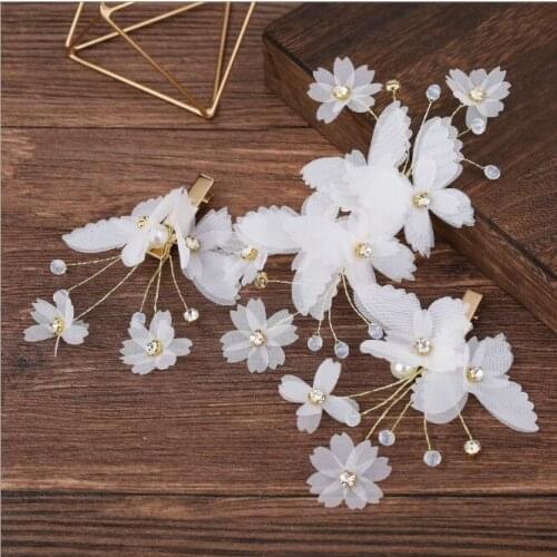 3pcs Handmade Crystal White Butterfly Hair Pin Clips Bride Leaf Hair Sticks Rhinestone Veil Tiara Crown Wedding Hair Accessories