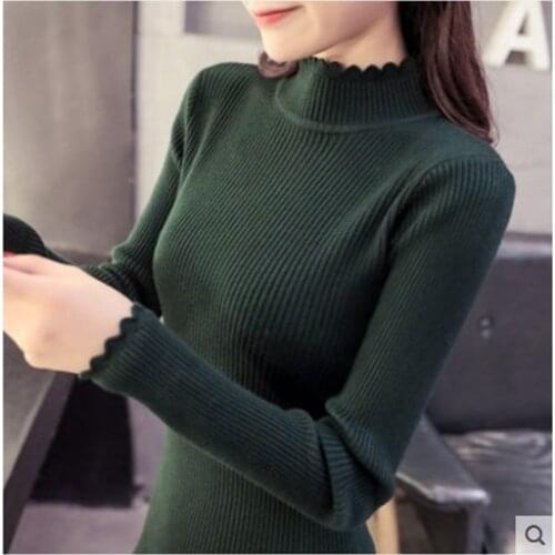 33 Korean version of the new winter sweater slim lace half twist high necked dress shirt F1999