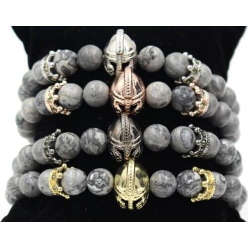 8mm hfh2 gold silver micro pave cz zircon cubic zirconia Bracelet elastic adjusted bead helmet Crown helmet Bangles