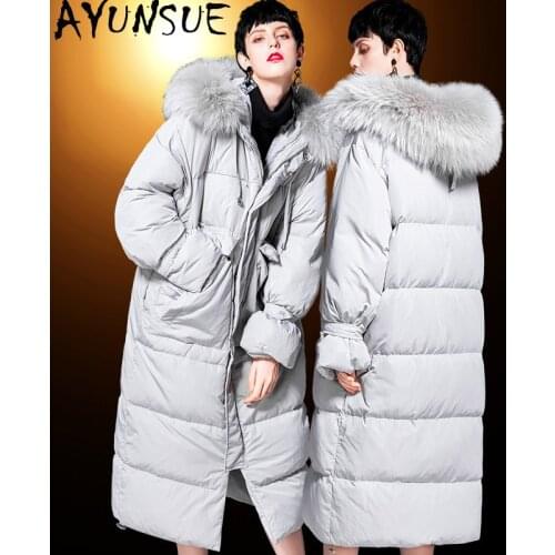 90% White Duck Down Jacket Female Long Parkas 2020 Winter Coat Women raccoon dog fur collar down jackets for women KJ5876
