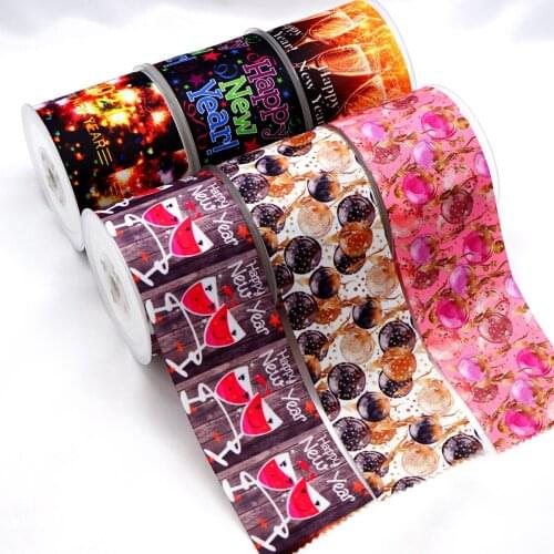 Choshim accessories 10 Yards Per Size New Year Ribbon Printed Grosgrain Ribbon DIY Bow Bag Material 47080