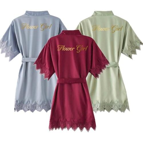 Satin matte lace childrens robe nightgown wedding girl bridesmaid short robe comfortable and silky 2020 new customizable