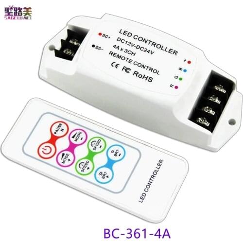 BC-361-4A 4A/CH*3 Constant Voltage RGB Controller RF remote Wireless DC12V-24V for 5050 3528 RGB led strip light tape
